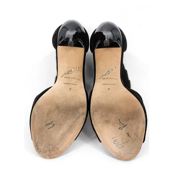 B BRIAN ATWOOD BFLORETO Suede Crystal Embellished Sandals T-Strap Black - Picture 13 of 14